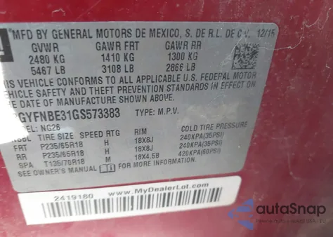 2016 Cadillac Srx Luxury Collection from USA, damaged, VIN 3GYFNBE31GS573383